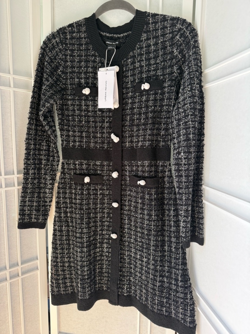 Urban Revivo Black & White Tweed Midi Dress